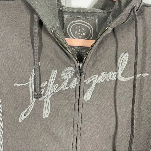 Life is Good Floral Full Zip Gray Long Sleeve Hoodie Size Extra Small - Picture 3 of 7